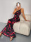 Foreign trade women's summer new print V-neck backless fish tail long skirt dress with suspender party