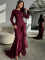 Autumn and Winter Cross border Women's Clothing Character Long Sleeve Fishtail Skirt Wine Red Dress Middle Eastern Clothing