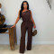Fashionable Women's Casual Off-Shoulder Sleeveless Bodysuit Wide-Leg Bodysuit