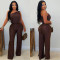 Fashionable Women's Casual Off-Shoulder Sleeveless Bodysuit Wide-Leg Bodysuit