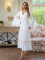 Casual long sleeved white V-neck dress, mid length skirt without waistband