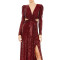 New solid color sequin lace up European and American V-neck mid sleeve Amazon hip hugging women's banquet evening dress