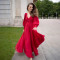 French high-end temperament chiffon dress with ruffle edge splicing and waist cinching long skirt