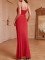 New red sequined patchwork camisole slit long dress, slim fit banquet dress