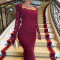 New Women's Dress Long Sleeve Lace Wine Red Dress Toast Dress