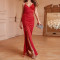 New red sequined patchwork camisole slit long dress, slim fit banquet dress