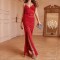 New red sequined patchwork camisole slit long dress, slim fit banquet dress