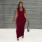Fashionable Women's Casual Solid Color Button-Up Top and Long Skirt Two-Piece Set