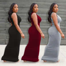 Fashionable Women's Casual Solid Color Button-Up Top and Long Skirt Two-Piece Set