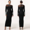 Fashion Women's High-Quality High-Neck Long-Sleeved Fitted Embellished Dress