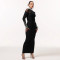 Fashion Women's High-Quality High-Neck Long-Sleeved Fitted Embellished Dress