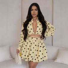 Cute Princess Elegant polka dot print strap puffy skirt two-piece set