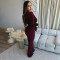 Women's sexy V-neck long sleeved rhinestone jumpsuit slim fit wide leg pants