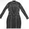 Long sleeved dress, fashionable rhinestone bubble bead wrapped hip dress, women's dress