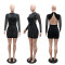 Hot selling sexy backless rhinestone wrapped hip dress for women, half high neck party long sleeved short skirt