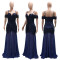 New sequin dress, sexy evening gown with suspender straps, bead patchwork mesh design for women