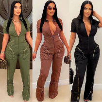 Sexy high-quality summer zipper pocket workwear jumpsuit