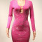 Sexy foreign trade hollowed out long sleeved dress, sexy hip hugging dress, short skirt, rhinestone hot chain terms