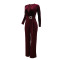 Women's sexy V-neck long sleeved rhinestone jumpsuit slim fit wide leg pants