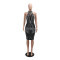 New backless sleeveless hot stamping dress with polyester mesh splicing and milk silk for parties