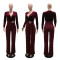 Women's sexy V-neck long sleeved rhinestone jumpsuit slim fit wide leg pants
