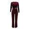 Women's sexy V-neck long sleeved rhinestone jumpsuit slim fit wide leg pants