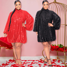 New loose sequined long sleeved dress, short skirt, party women's wear