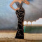 High end banquet long dress, host dress, feminine V-neck strapless dress for women