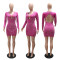 Sexy foreign trade hollowed out long sleeved dress, sexy hip hugging dress, short skirt, rhinestone hot chain terms