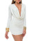 Swinging collar deep V-long sleeved tight mini hip hugging dress, sexy pleated skirt