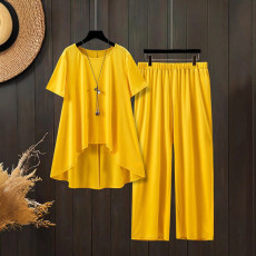 Fashion plus size short sleeved T-shirt and long pants two-piece set