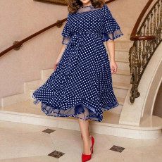 Fashionable polka dot small fresh plus size women's long skirt