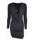 Swinging collar deep V-long sleeved tight mini hip hugging dress, sexy pleated skirt