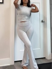 Casual and fashionable popular solid color two-piece set with short sleeves and pants