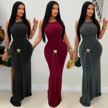 Fashionable women's clothing with elegant temperament, solid color slim fit backless dress