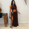 Fashionable women's sexy solid color sleeveless open cut dress with exposed navel