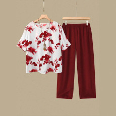 Round neck floral print loose and popular leisure vacation set