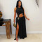 Fashionable women's sexy solid color sleeveless open cut dress with exposed navel