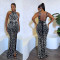 Fashion women's solid color rhinestone slit backless long skirt dress
