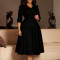 Women's autumn fashion seven quarter sleeve suit collar solid color large skirt plus size dress