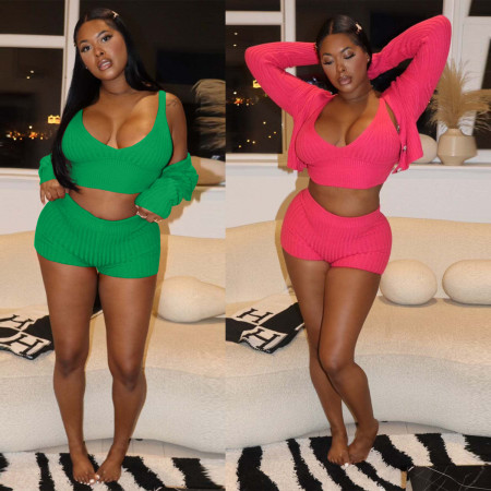 Strap vest jacket shorts sexy three piece set