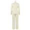 Cross border women's clothing elastic jacquard pleated V-neck waist buckle cinched waist slimming wide leg pants set