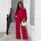 Elastic Wrinkled Bat Sleeve One Piece Sleeve Pocket Swing Leg Wide Leg Pants Set