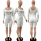 Backless solid color ribbed U-neck long sleeved slim fit hip lifting jumpsuit