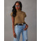 Comfortable solid color woolen pit stripe semi high neck raglan top sweater