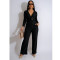 Cross border women's clothing elastic jacquard pleated V-neck waist buckle cinched waist slimming wide leg pants set