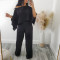 Elastic Wrinkled Bat Sleeve One Piece Sleeve Pocket Swing Leg Wide Leg Pants Set