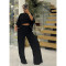 Elastic Wrinkled Bat Sleeve One Piece Sleeve Pocket Swing Leg Wide Leg Pants Set