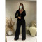 Cross border women's clothing elastic jacquard pleated V-neck waist buckle cinched waist slimming wide leg pants set