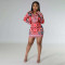 Printed shirt long sleeved sexy hip hugging skirt two-piece set